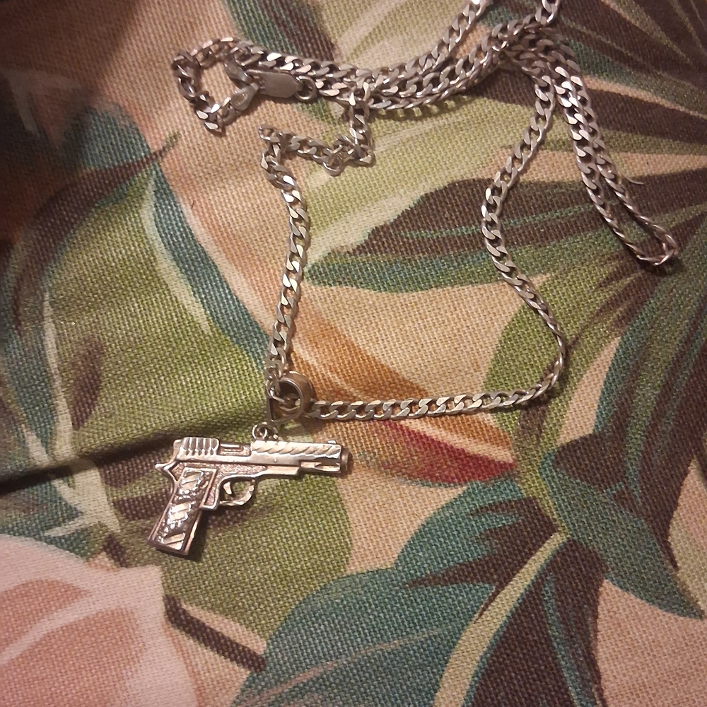 Silver Gun Pendant Necklace